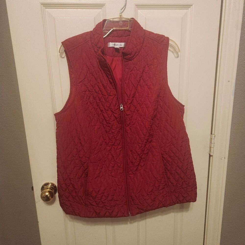 Croft & Barrow Women’s 1X Red Quilted Full Zip Vest Drawstring Waist